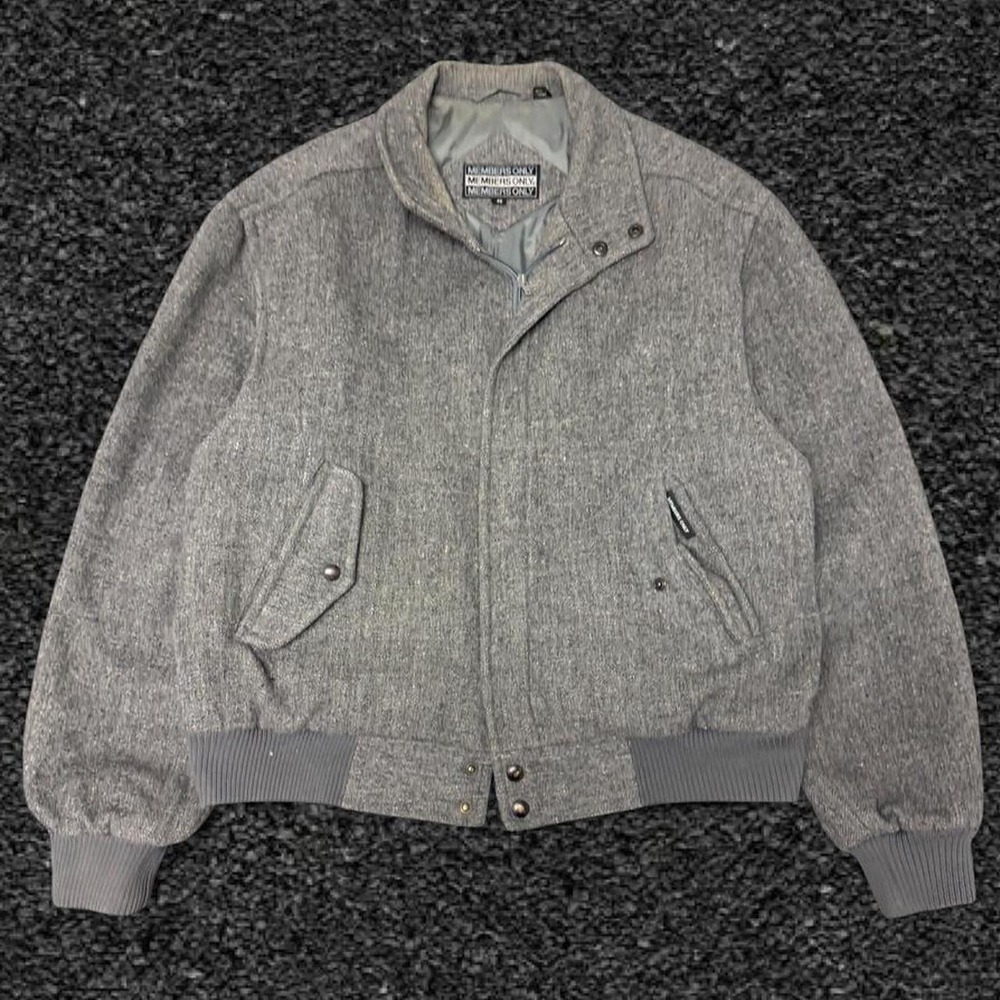 Vintage Members Only Grey Wool Bomber Jacket Mens 46 Cropped 90s Iconic Racer
